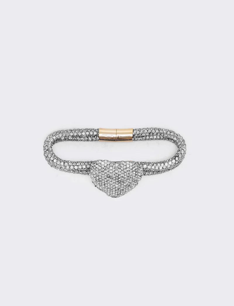 Bracciale tubolare con cuore e strass - Trasparente