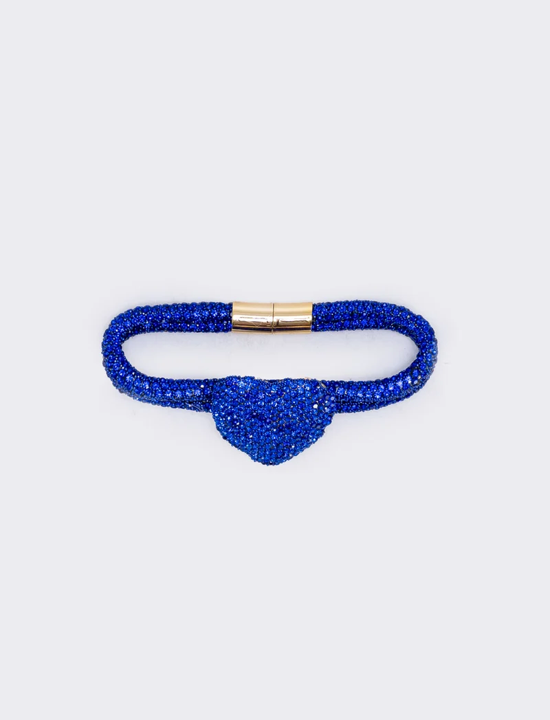 Bracciale tubolare con cuore e strass - Blu