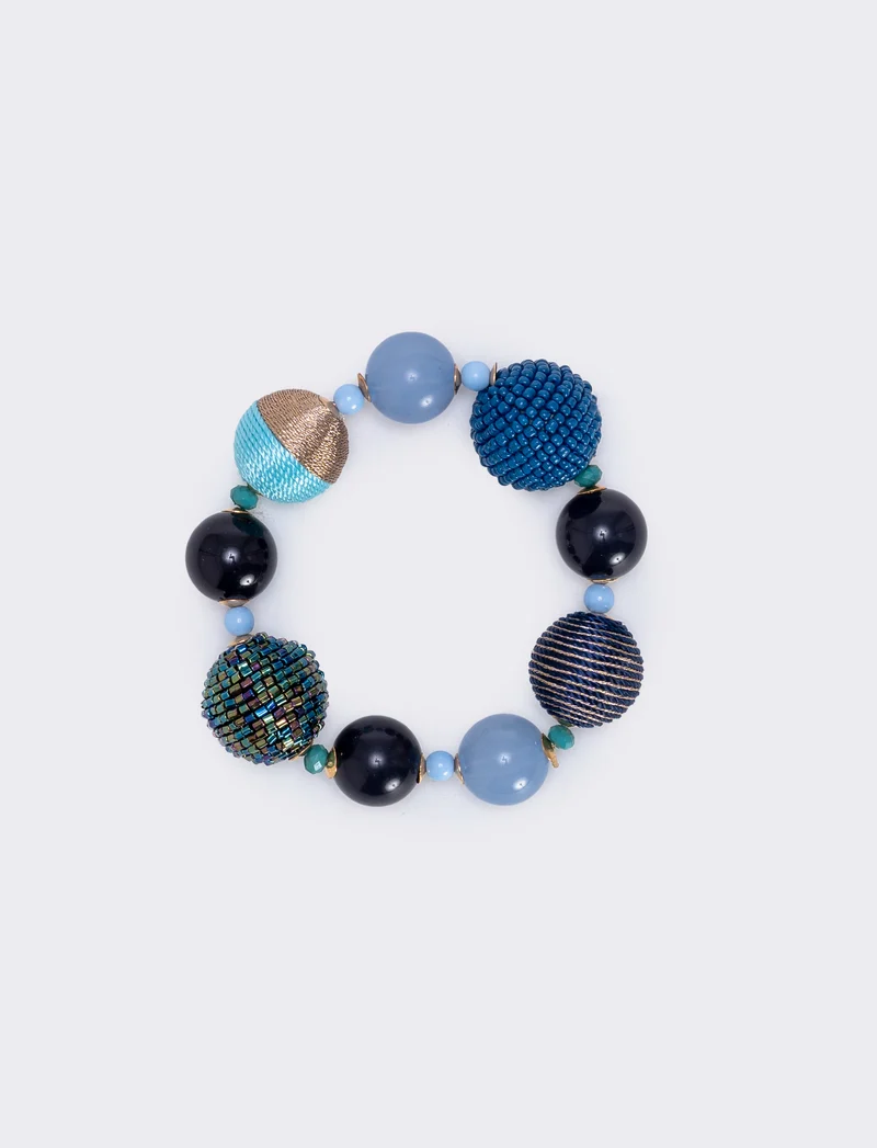 Bracciale elastico con sfere di conteria - Blu