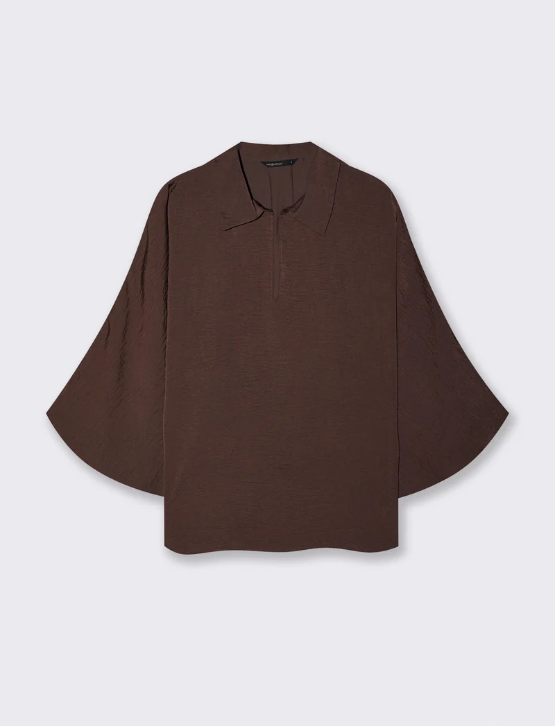 Camicia kimono con scollo a V ampia - Moro