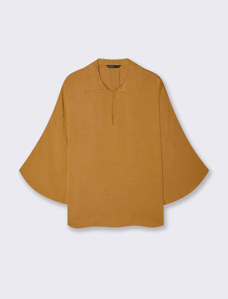 Camicia kimono con scollo a V ampia - Senape