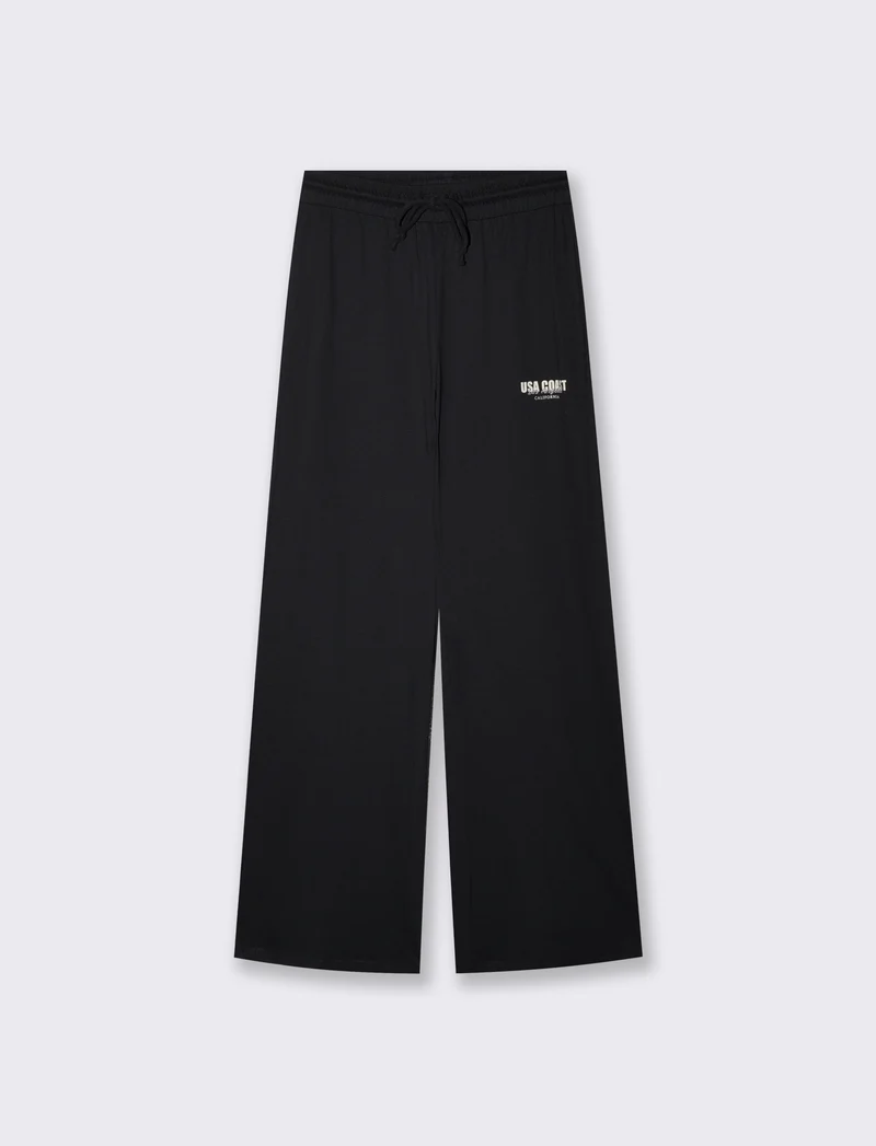Pantaloni tuta dritti con coulisse e stampa - Nero