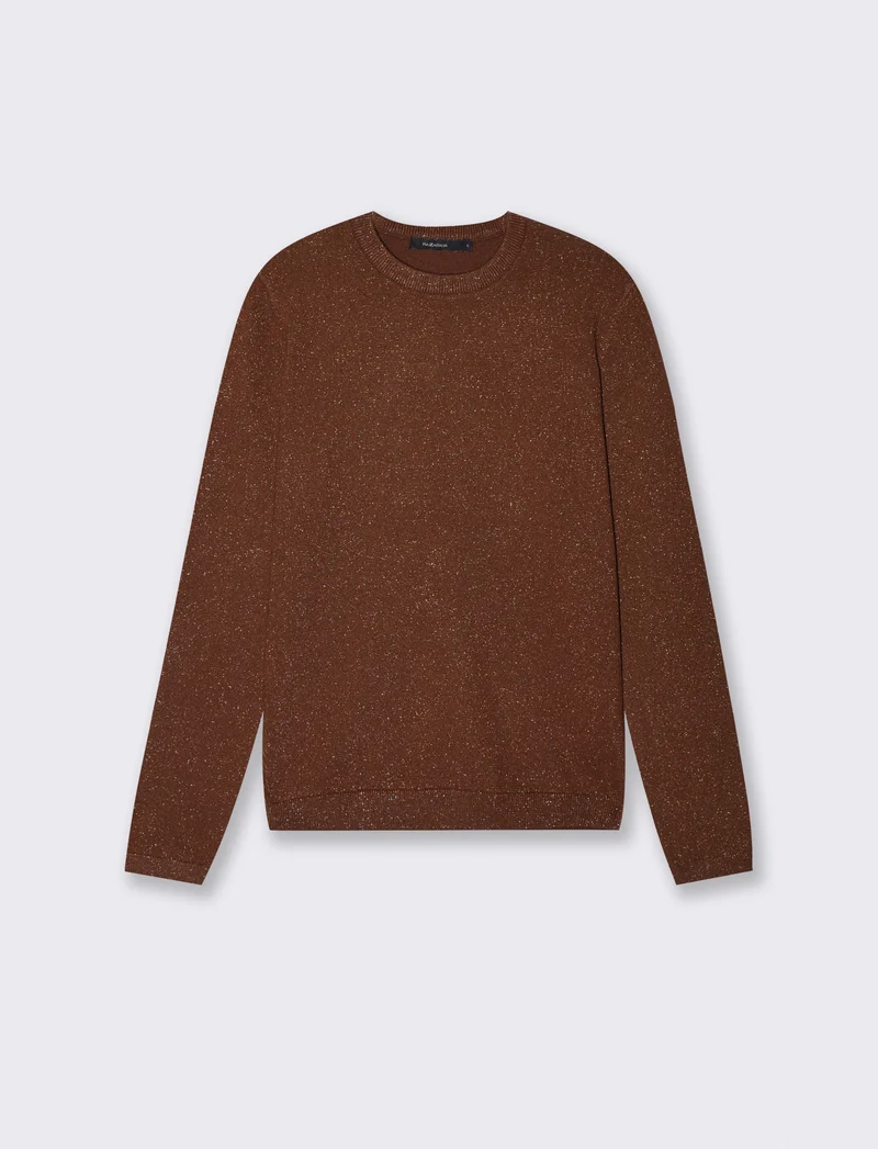 Maglia manica lunga lurex con collo paricollo - Marrone cioccolato