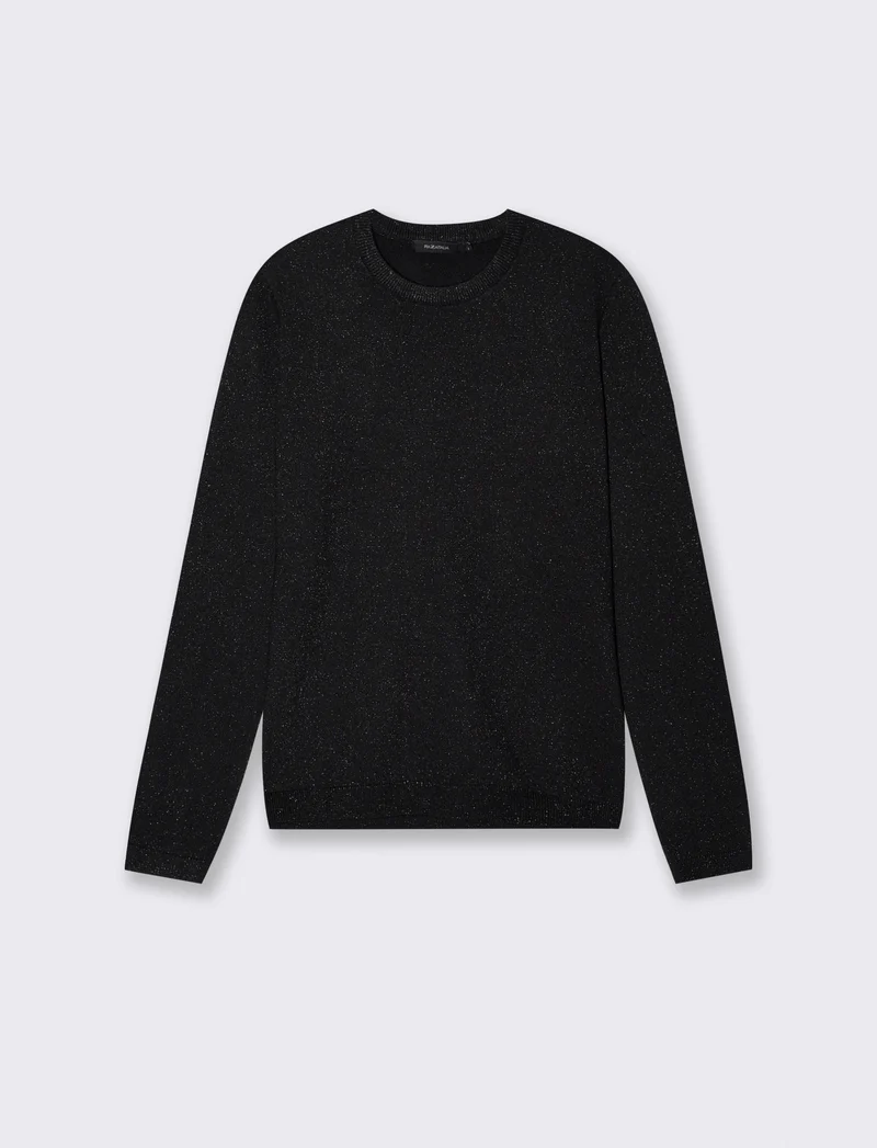 Maglia manica lunga lurex con collo paricollo - Nero
