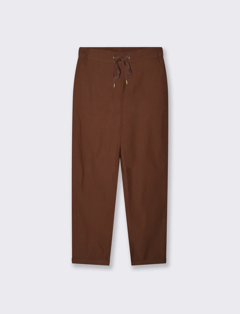 Pantalone con elastico e coulisse in vita - Marrone cioccolato