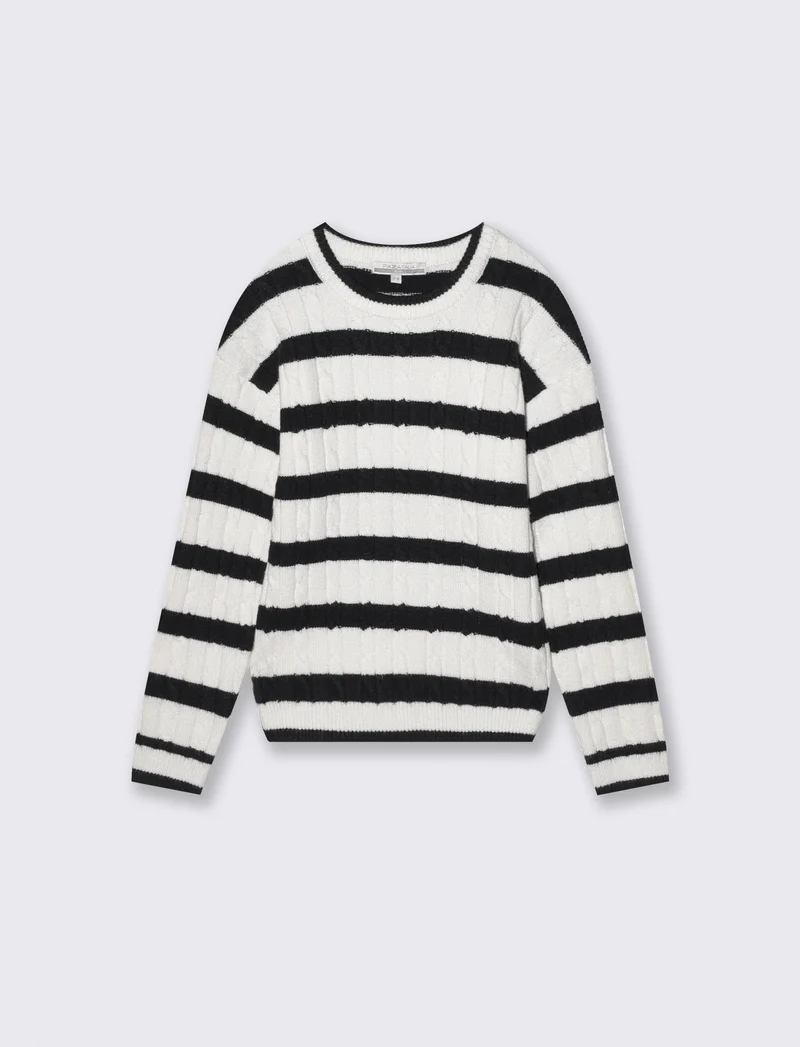 Maglione a righe con trecce verticali - Bianco-nero