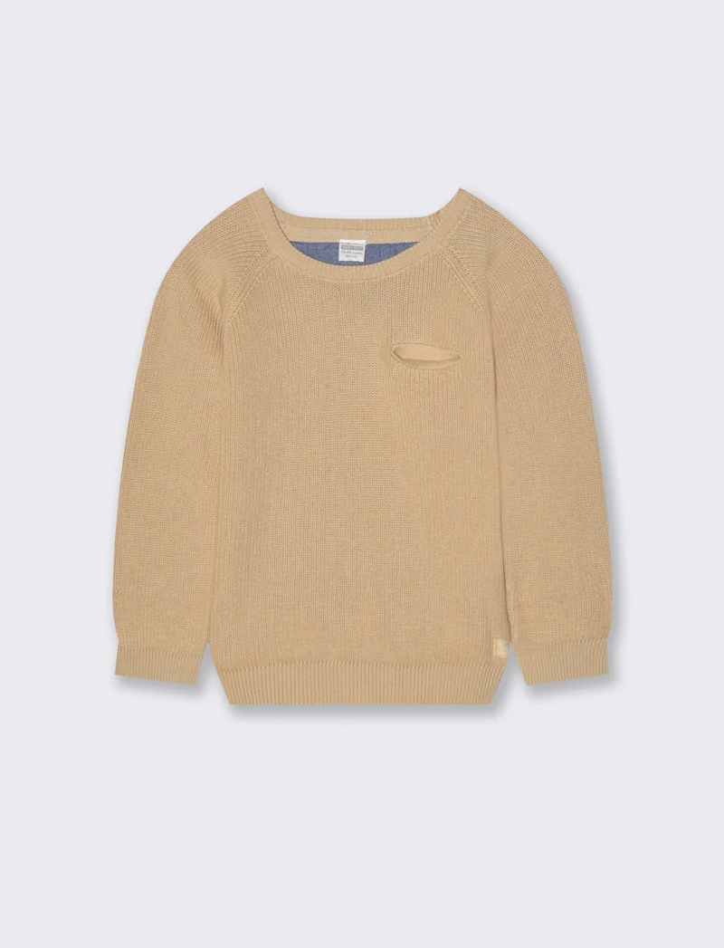 Maglione basico con taschino girocollo - Beige
