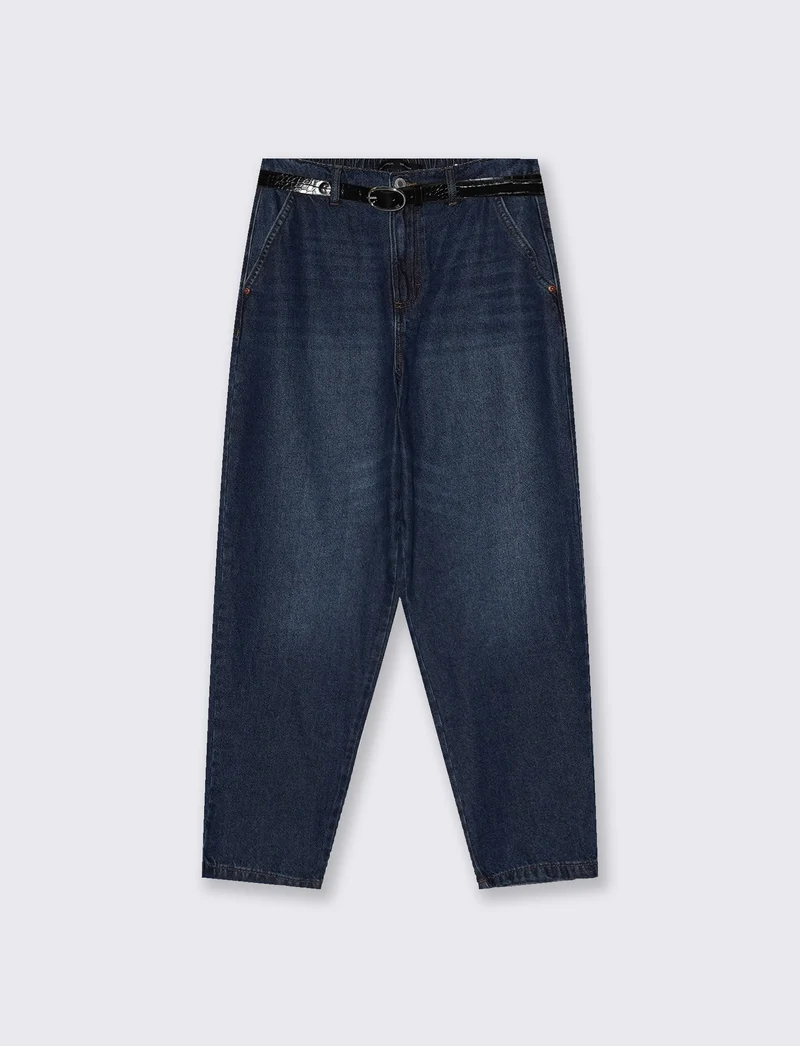 Jeans con cintura e vita arricciata - DENIM SCURO