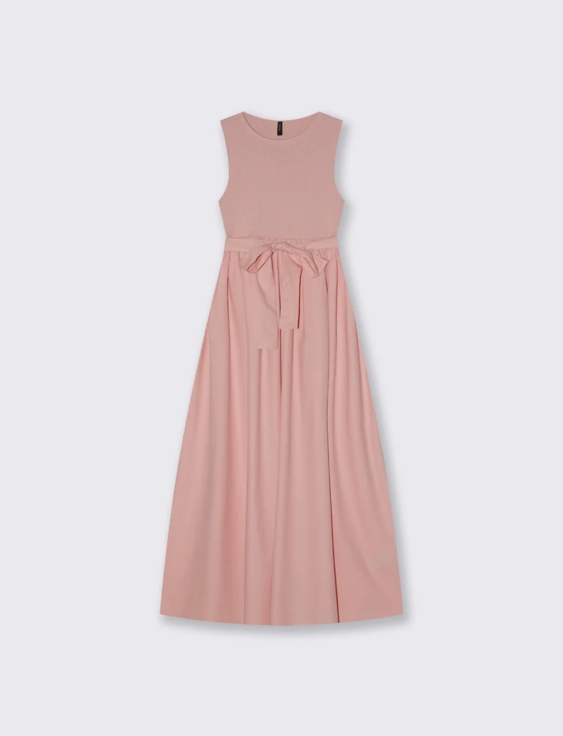 Abito smanicato lungo con scollo rotondo - Rosa polvere