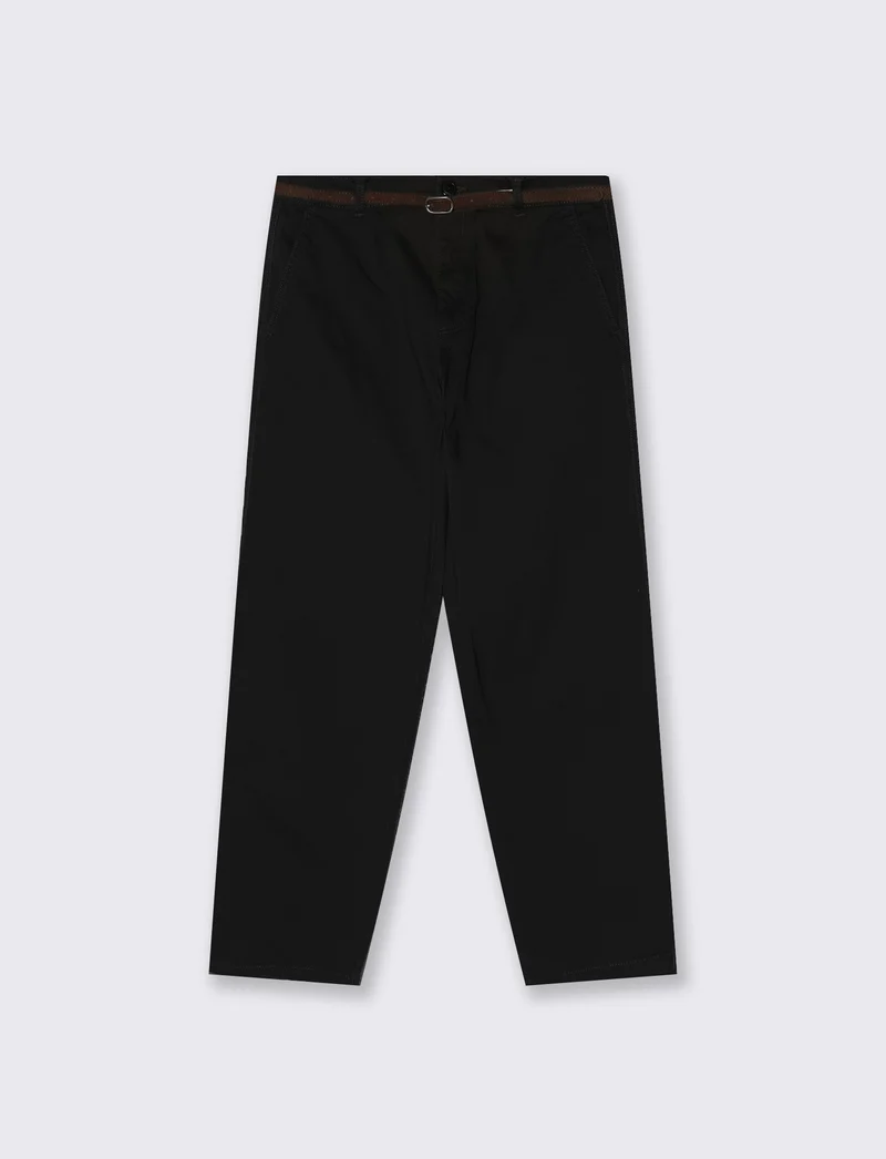 Pantalone chino con risvolto e cintura - Nero