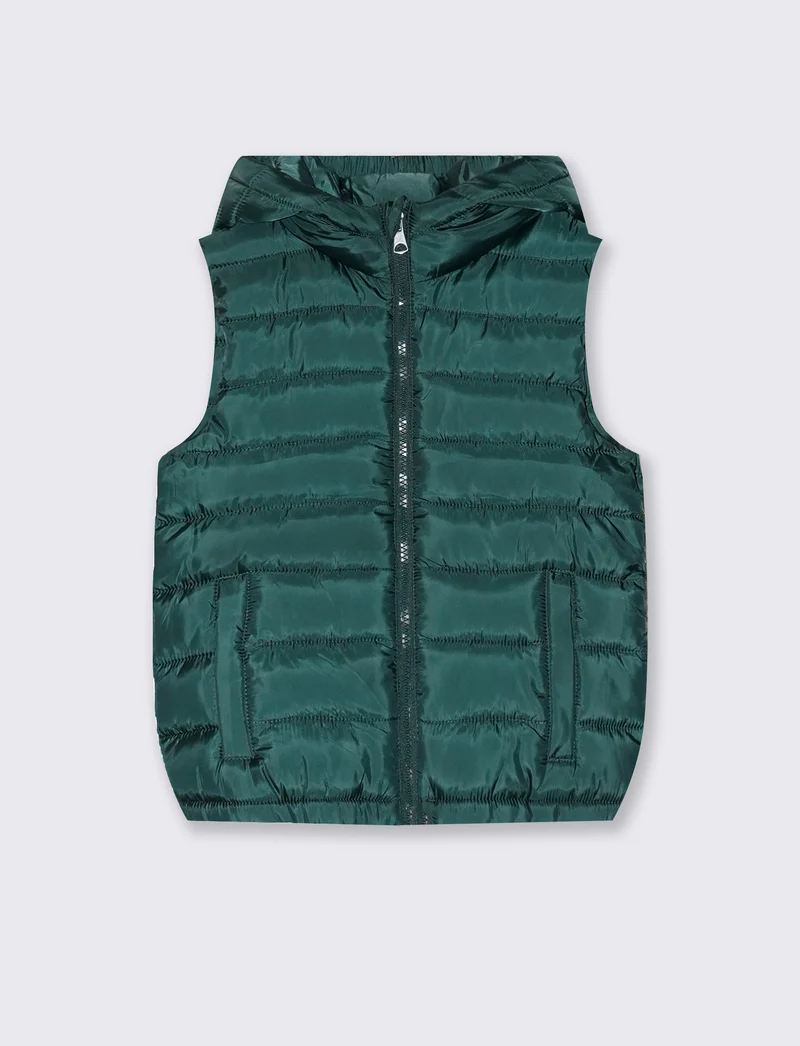 Gilet imbottito con cappuccio e tasche - Verde abete