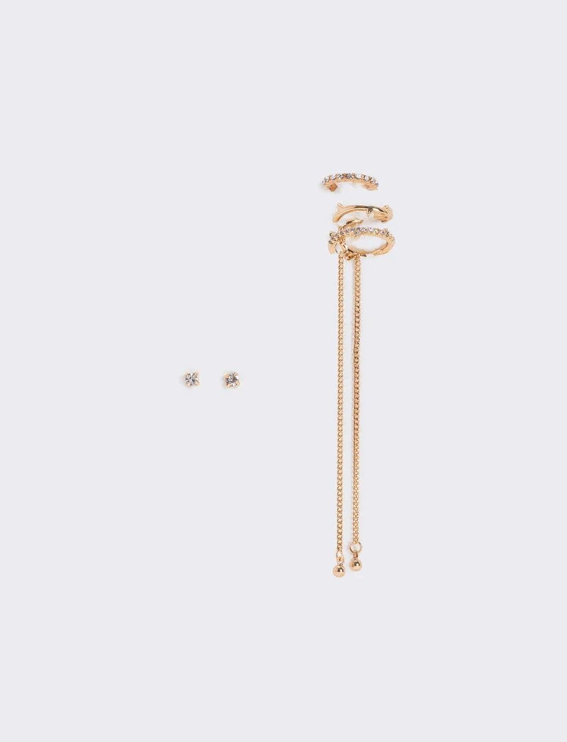 Card 3 Ear Cuff con Strass e Fili - Oro