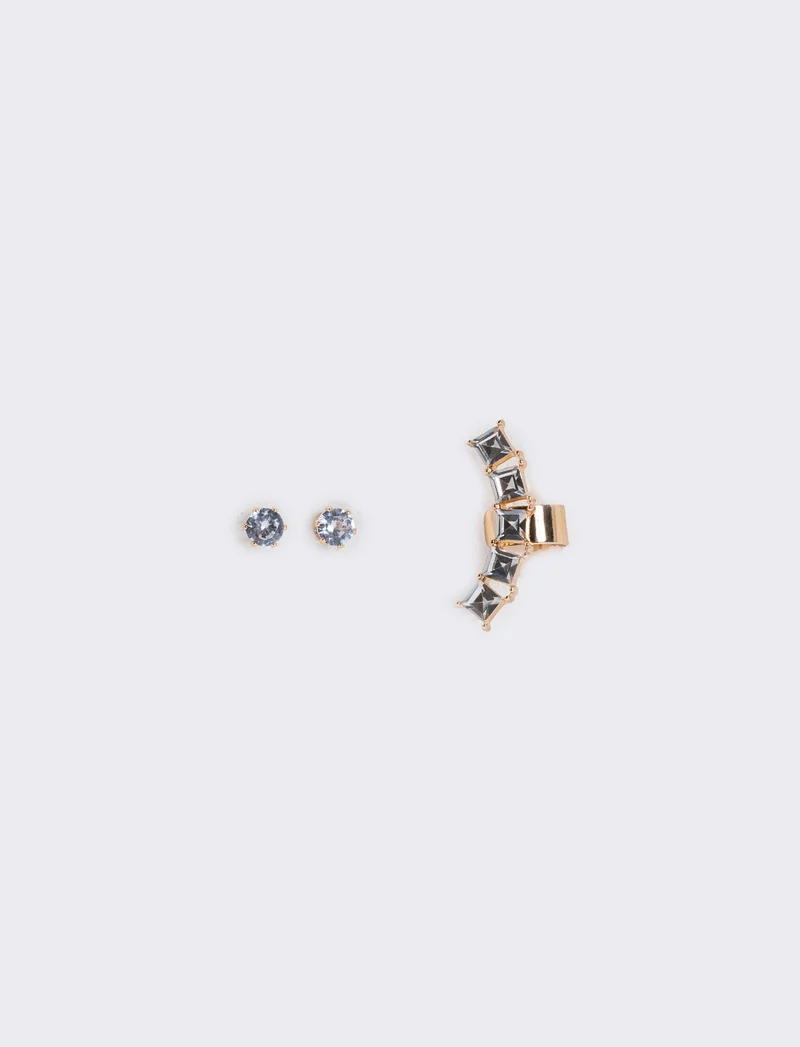 Card 3 earcuff con strass eleganti - Oro