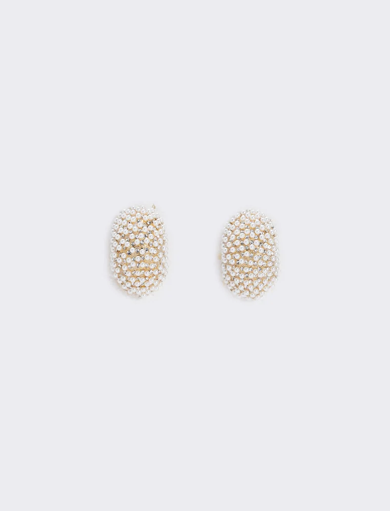 Orecchini a bottone con perle e strass - Oro