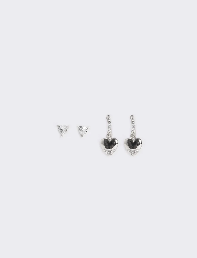 Orecchini cerchietti con cuoricino e strass - Argento