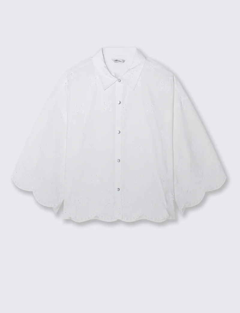 Camicia in pizzo con manica a campana - Bianco