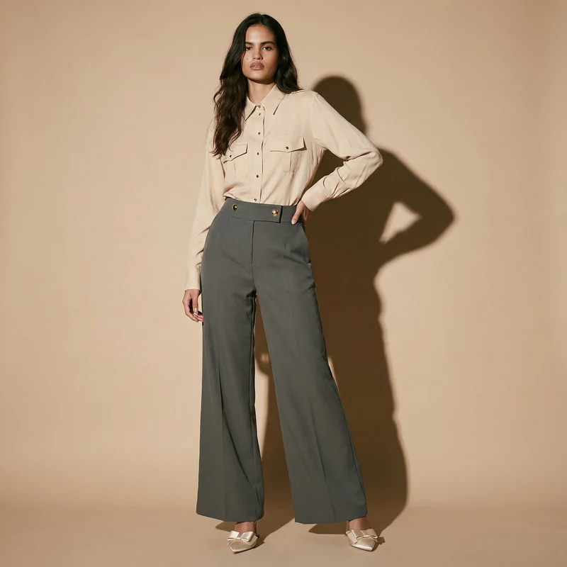 Camicia morbida manica lunga con tasche - Cuoio
