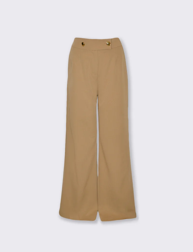 Pantaloni Palazzo con Bottoni in Vita - Sabbia