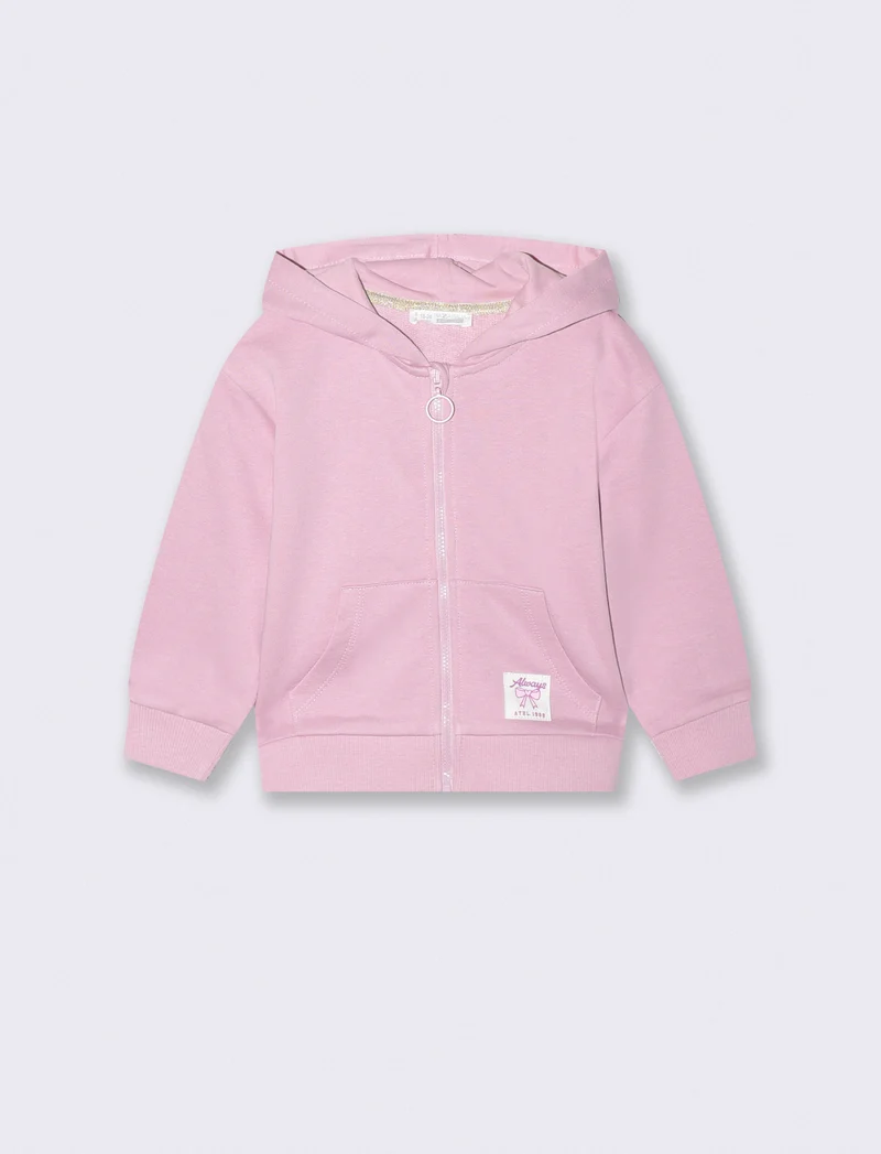 Felpa con cappuccio e zip versatile - Rosa polvere