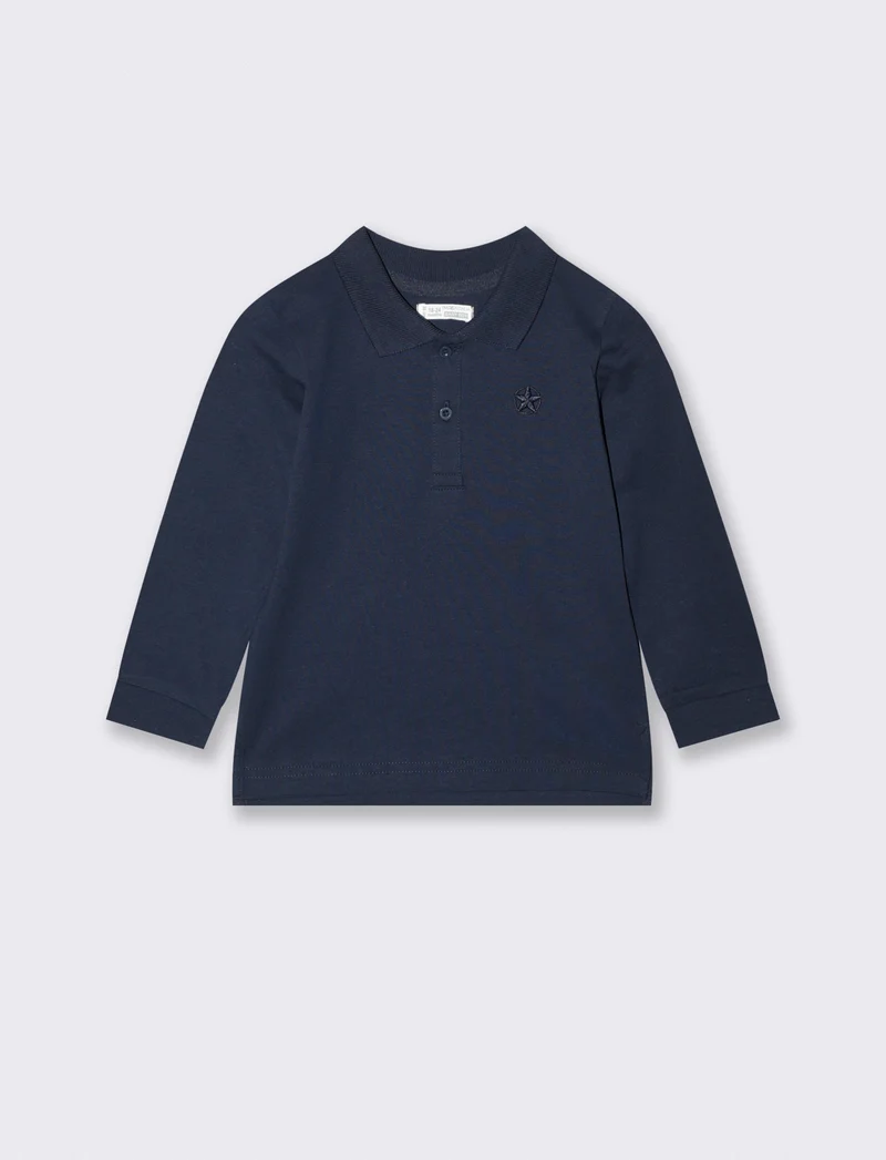 Polo in cotone con ricamo e inserti - Blu