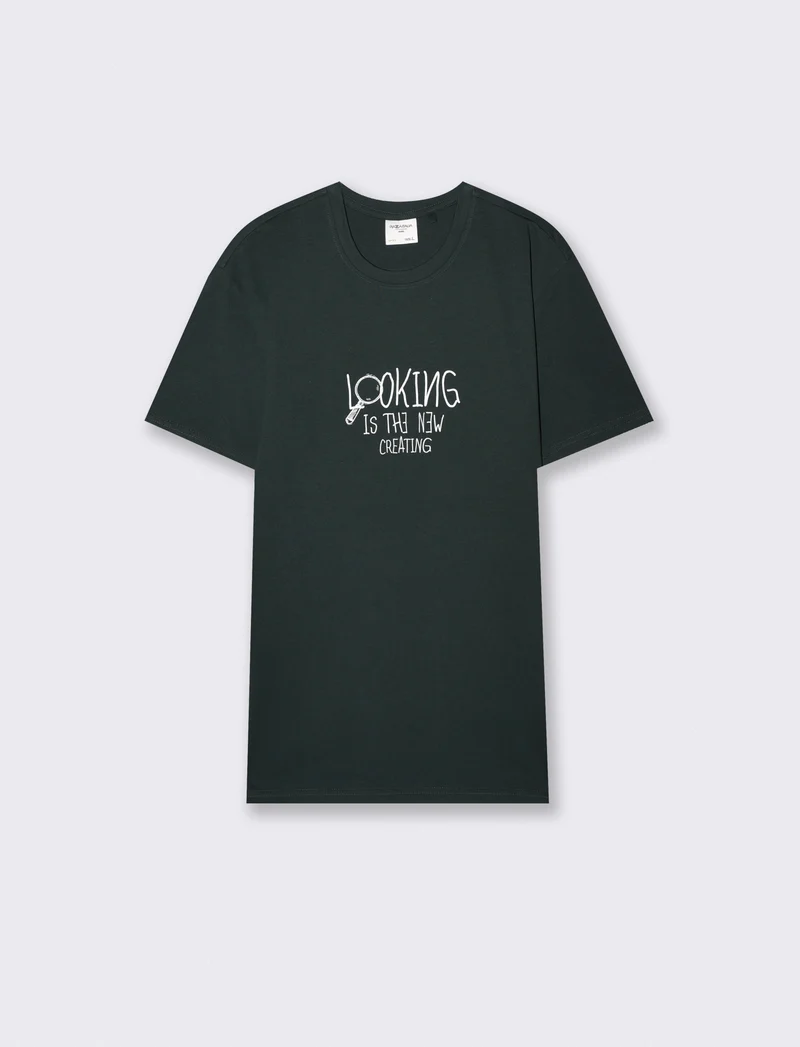 T-shirt girocollo in cotone regular fit - Verde scuro