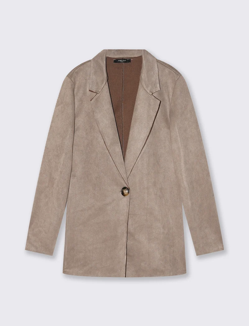 Giacca monopetto in suede - Grigio fango