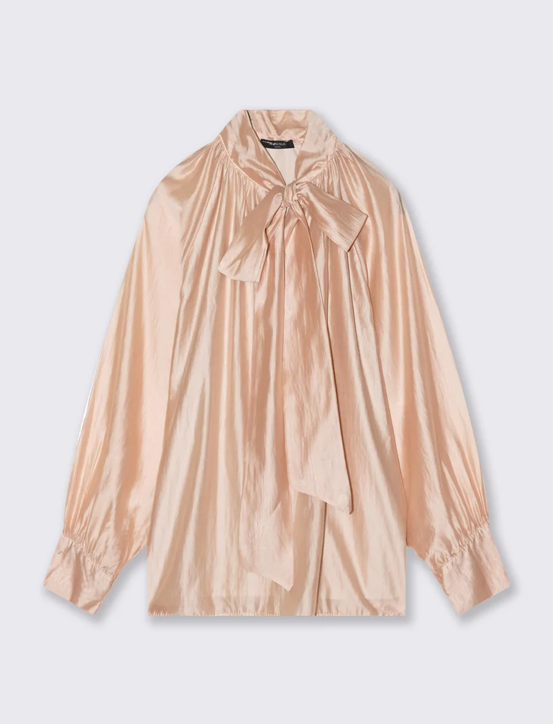 Casacca leggera con fiocco al collo - Beige champagne