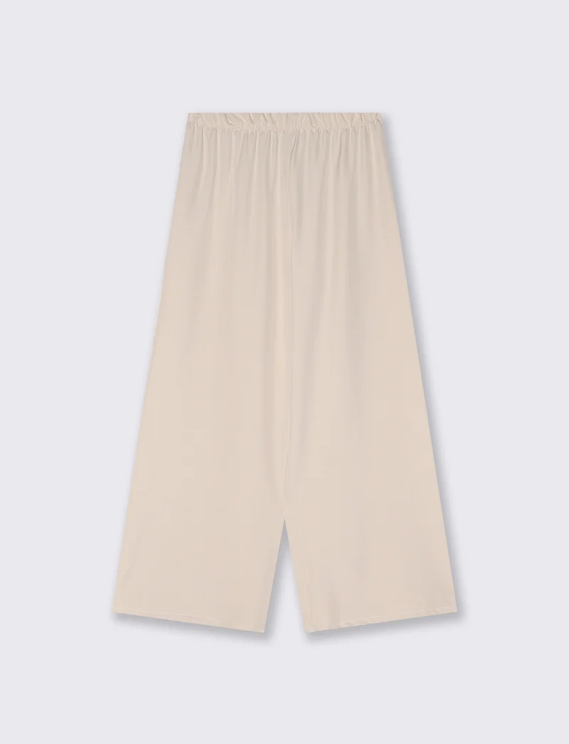 Pantalone largo con elastico in vita - Beige