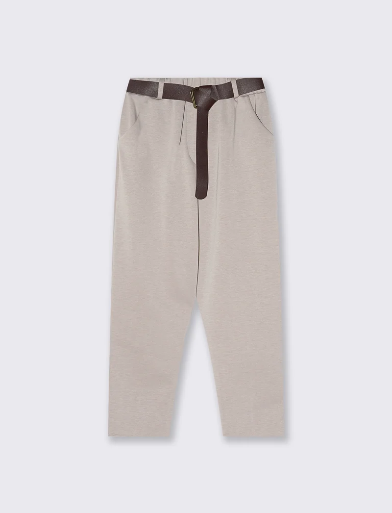 Pantalone in maglia con cintura elegante - Grigio fango