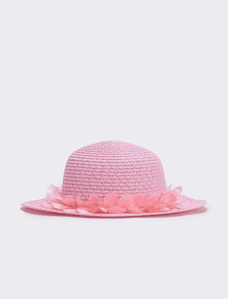 Cappello paglia con falda larga e decorazioni - Rosa