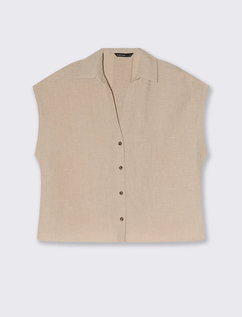 Camicia Manica Corta con Piega - Beige grano