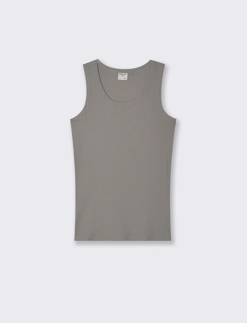 Canotta slim fit in cotone a coste - Grigio