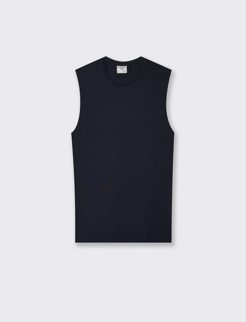 T-shirt slim fit senza maniche a coste - Blu