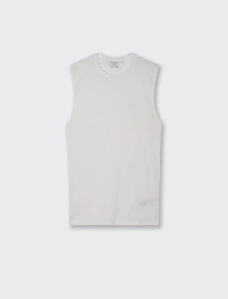 T-shirt slim fit senza maniche a coste - Bianco