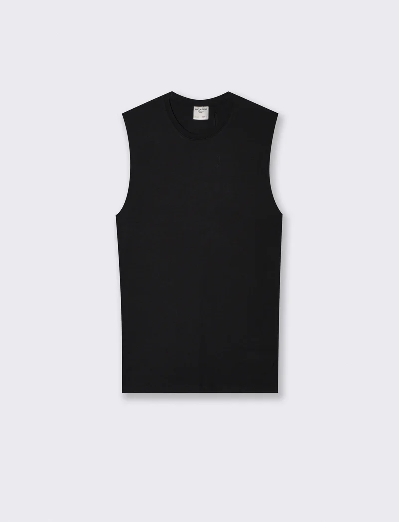T-shirt slim fit senza maniche a coste - Nero