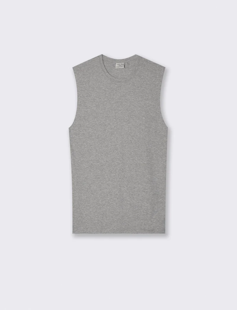 T-shirt slim fit senza maniche a coste - Grigio mel.
