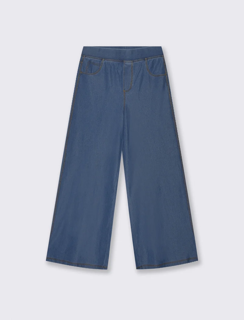 Jogger wide leg in finto denim elasticizzato - Denim