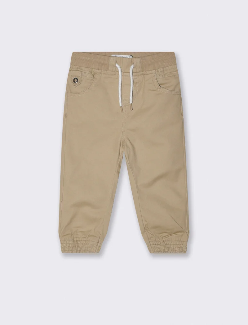 Pantaloni in twill ampi con coulisse - Beige