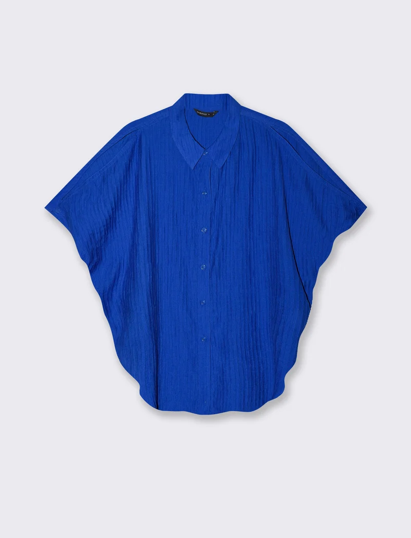 Camicia Kimono Smanicata con Pieghine - Azzurro