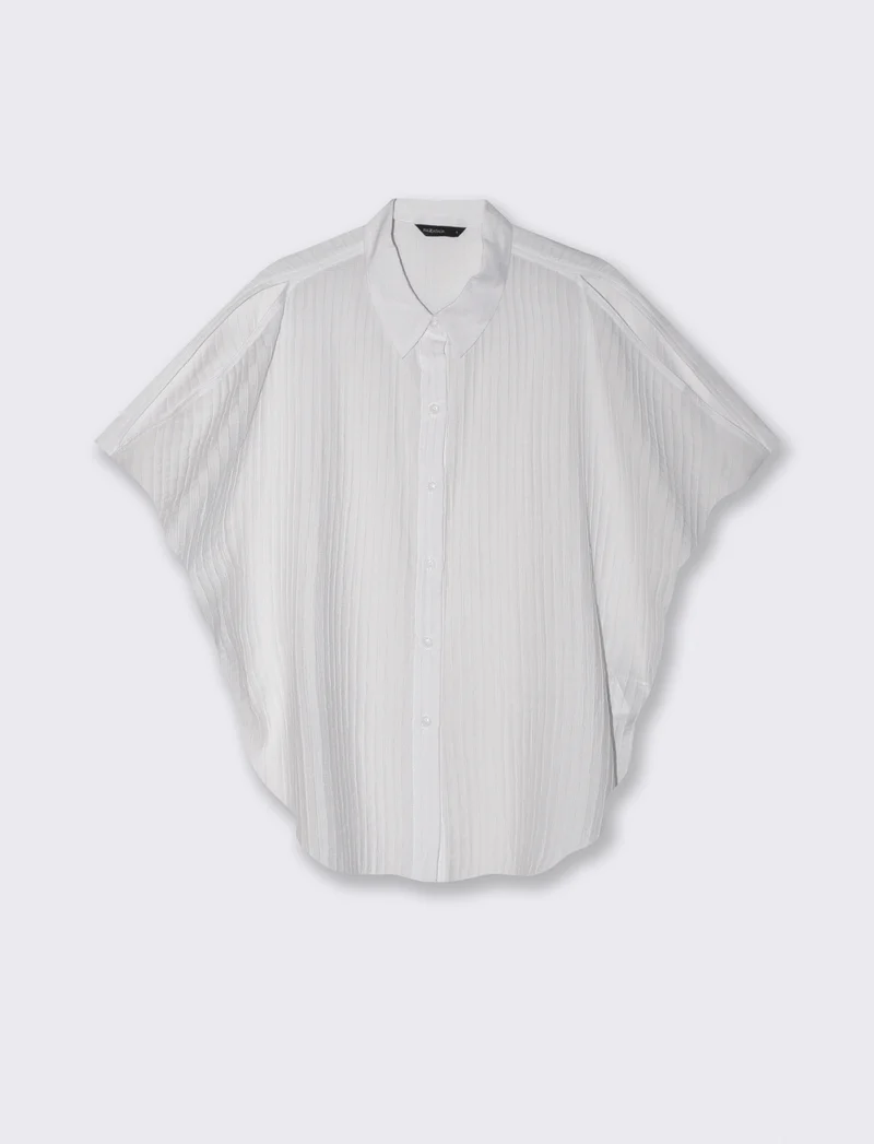 Camicia Kimono Smanicata con Pieghine - Bianco