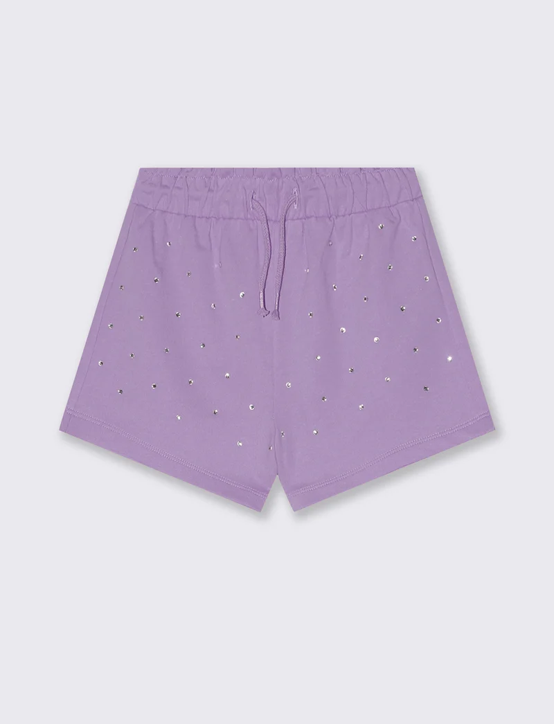 Short in french terry con strass e elastico - Lilla