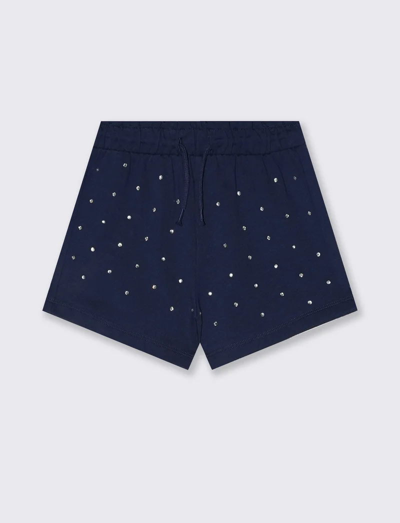 Short in french terry con strass e elastico - Blu