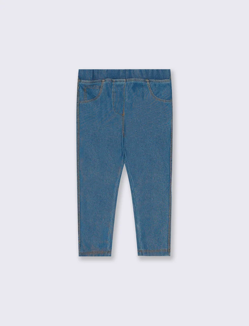 Leggings in cotone elasticizzato con tasche - Denim