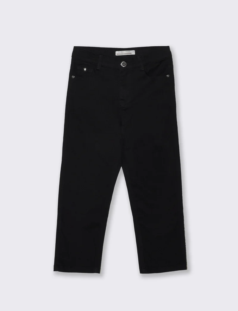 Pantaloni cinque tasche in misto cotone - Nero
