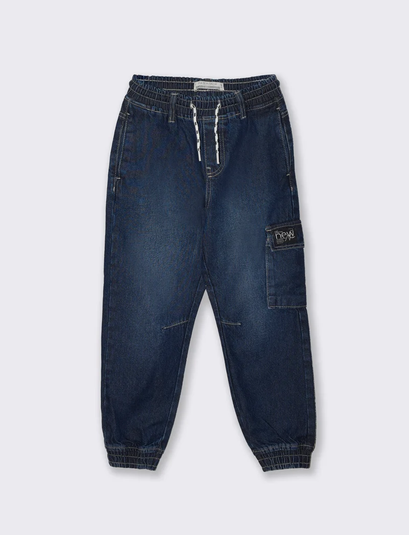 Jogging in denim con tasca laterale - DENIM SCURO