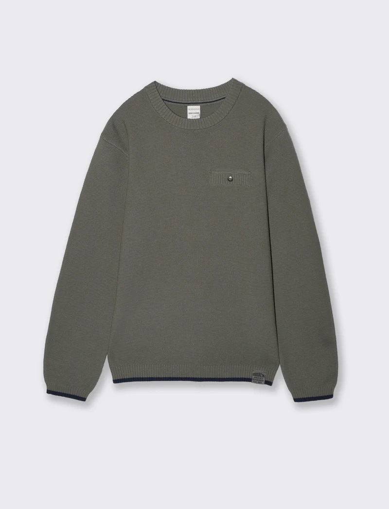 Maglioncino girocollo con taschino - Verde militare