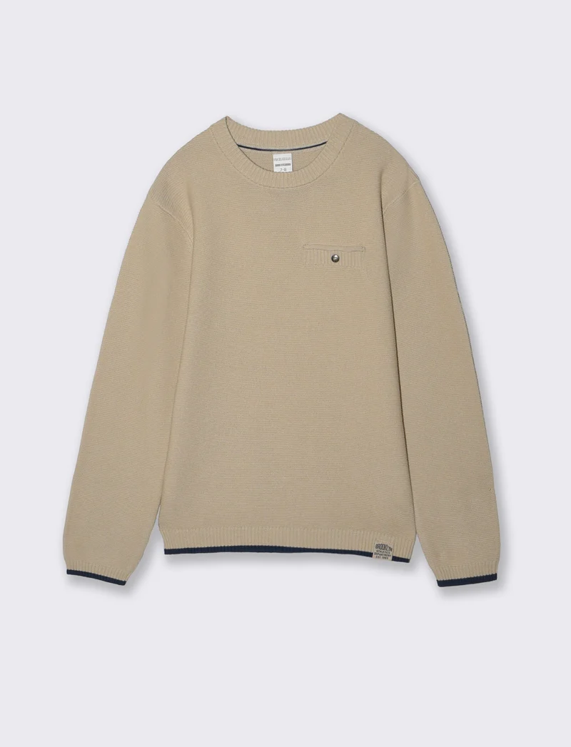 Maglioncino girocollo con taschino - Beige