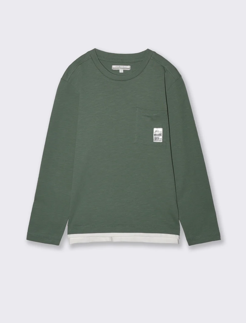 T-shirt con taschino e patch colorato - Verde salvia