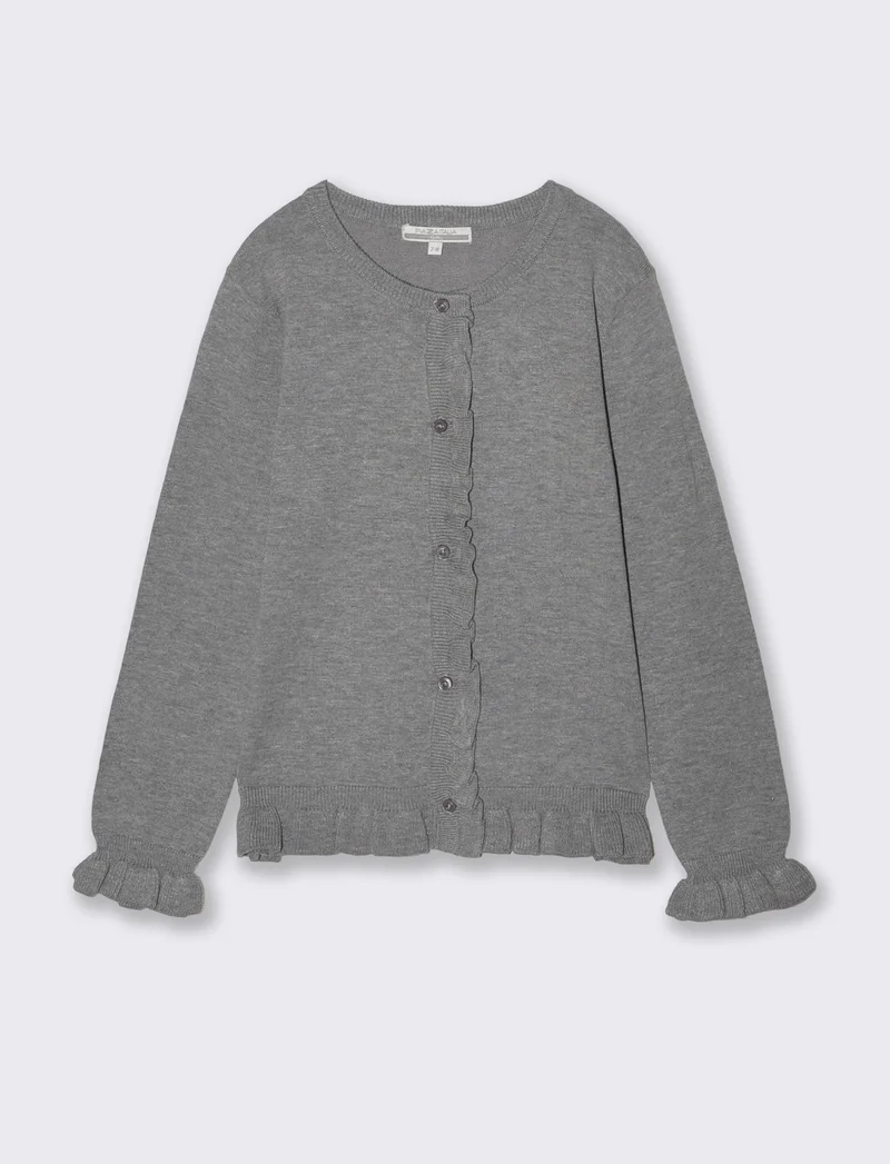 Cardigan da bambina con rouches e slim fit - Grigio mel.