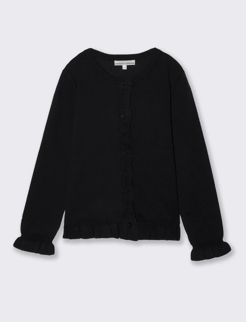 Cardigan da bambina con rouches e slim fit - Nero